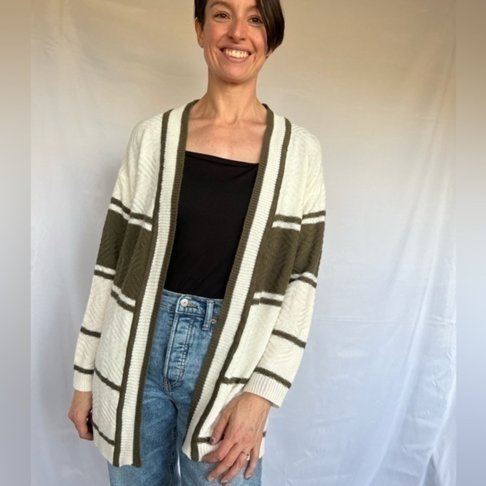 Harlow & Rose Diamond Knit Colorblock Striped Cardigan size S